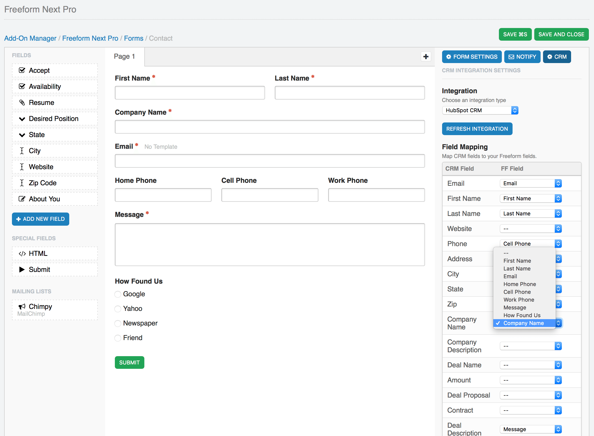 Composer - CRM Field Mapping