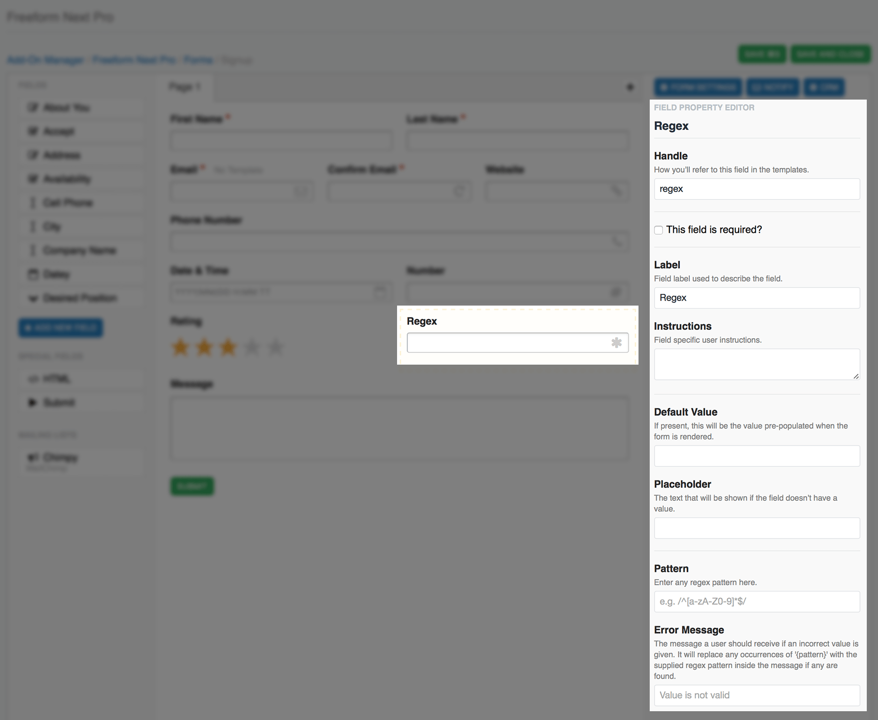 Regex fieldtype