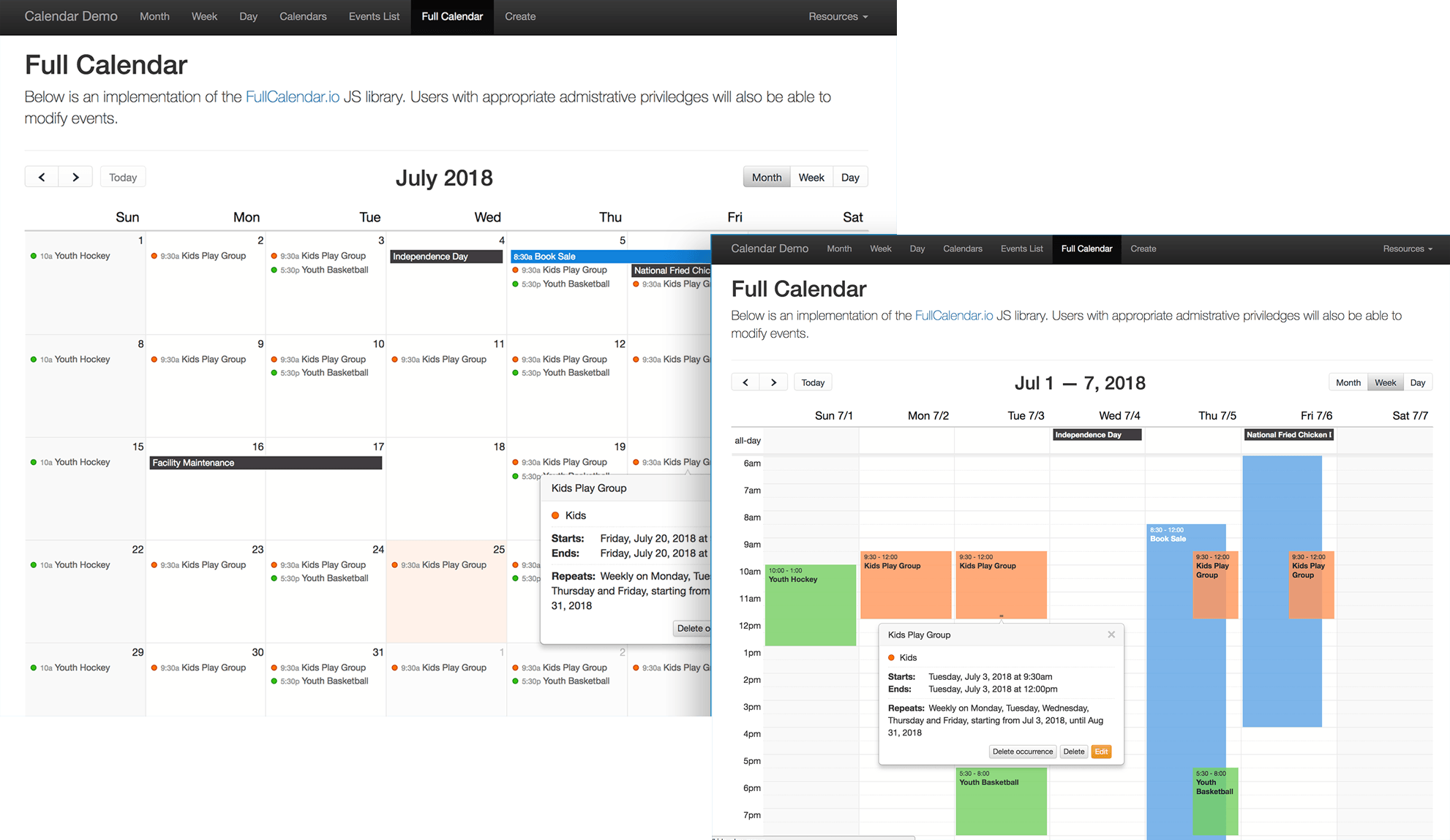 FullCalendar JS implementation