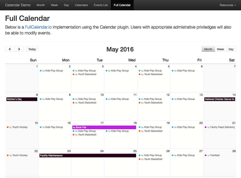 FullCalendar JS library - Month view 