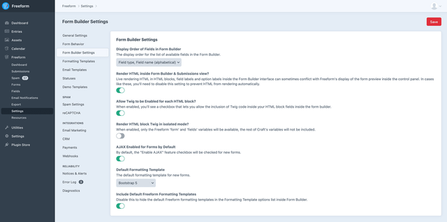 Form builder settings