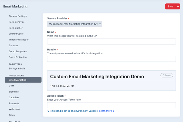 Custom Email Marketing integration