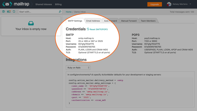 Mailtrap SMTP Credentials